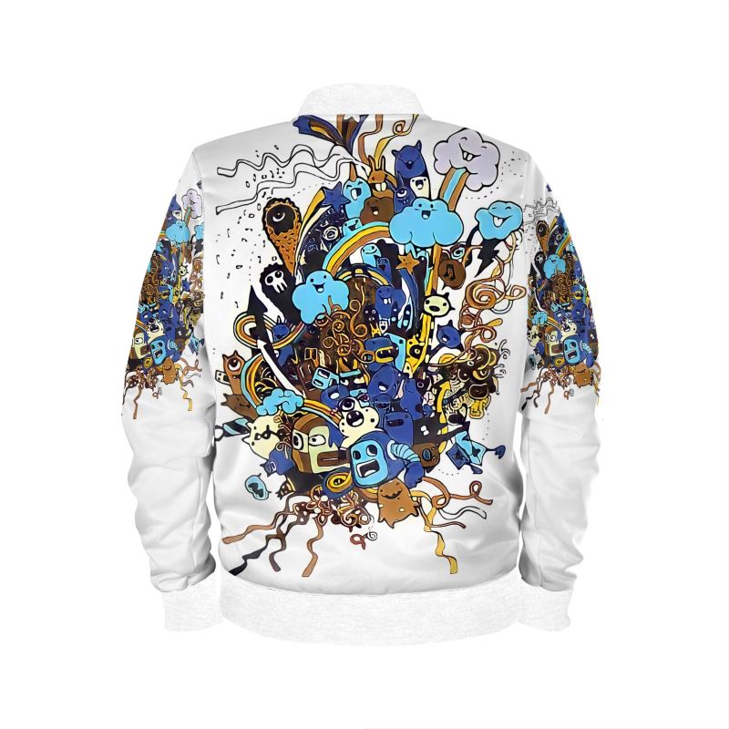 White Electrono-fest Bomber Jacket Reversible Silk Bomber Jacket.