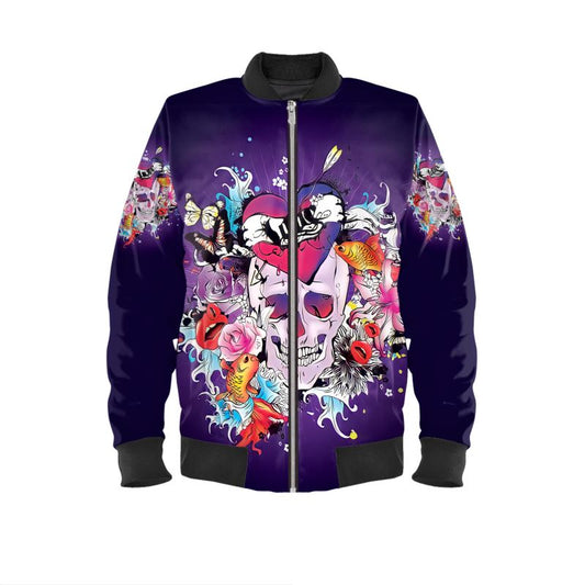 Skulls Art Reversible Silk Bomber Jacket.