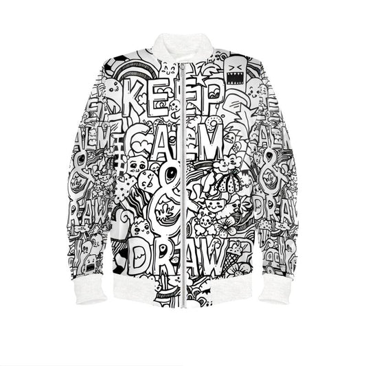 White, Keep Calm & Draw Art, Reversible Silk Bomber Jacket.