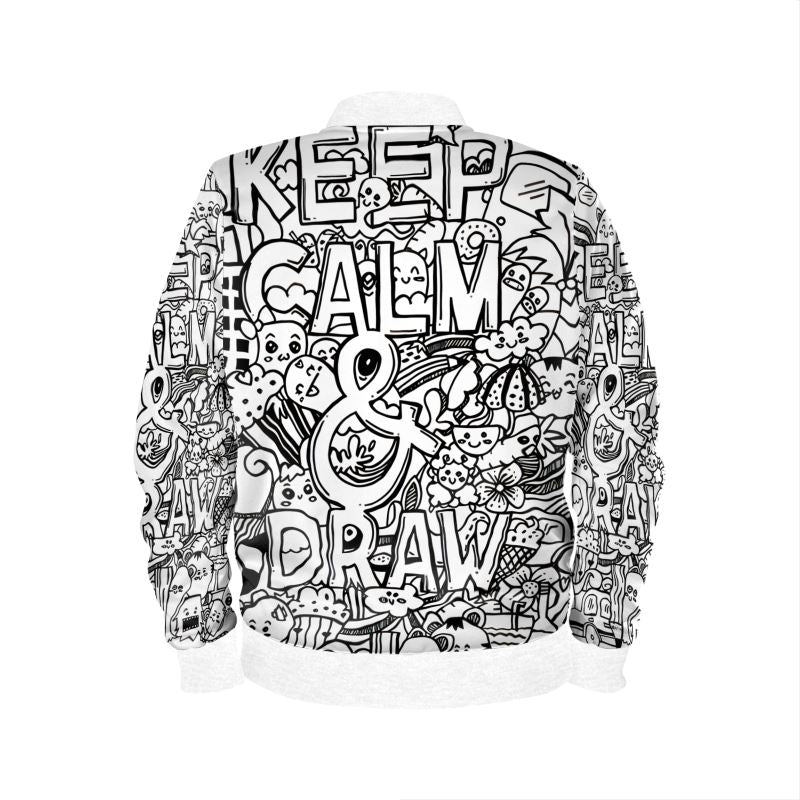 White, Keep Calm & Draw Art, Reversible Silk Bomber Jacket.